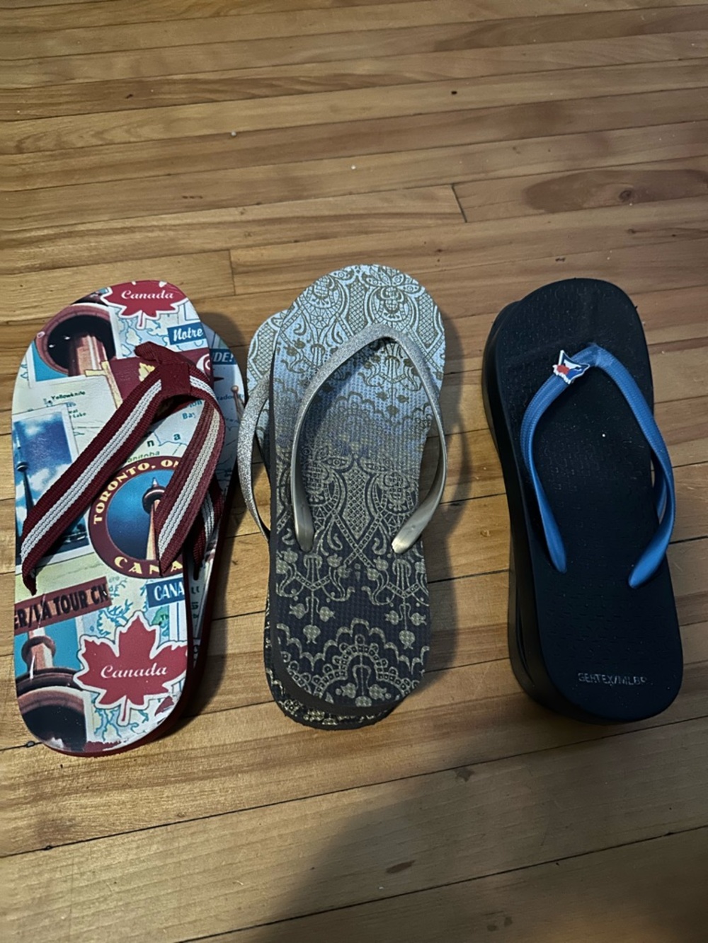 Three-Pair Mixed Flip Flop Lot - Red/Blue/Gray
